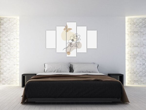 Kép - Bézs virágok pillangóval N⁰3 (150x105 cm)