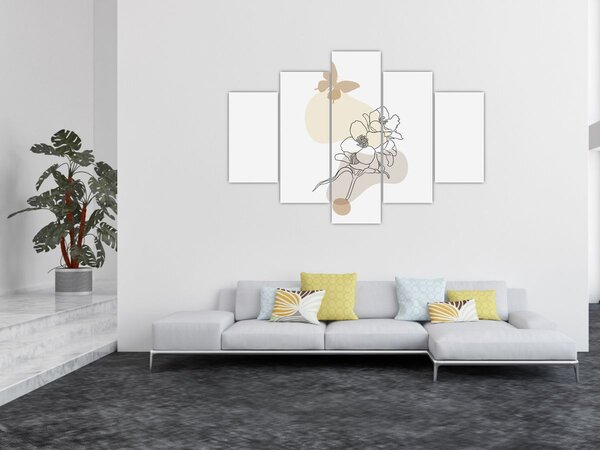 Kép - Bézs virágok pillangóval N⁰3 (150x105 cm)