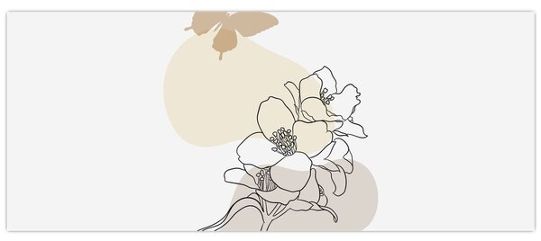 Kép - Bézs virágok pillangóval N⁰3 (120x50 cm)
