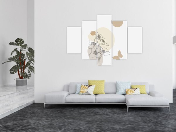 Kép - Bézs virágok pillangóval N⁰4 (150x105 cm)