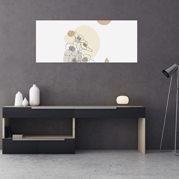 Kép - Bézs virágok pillangóval N⁰4 (120x50 cm)
