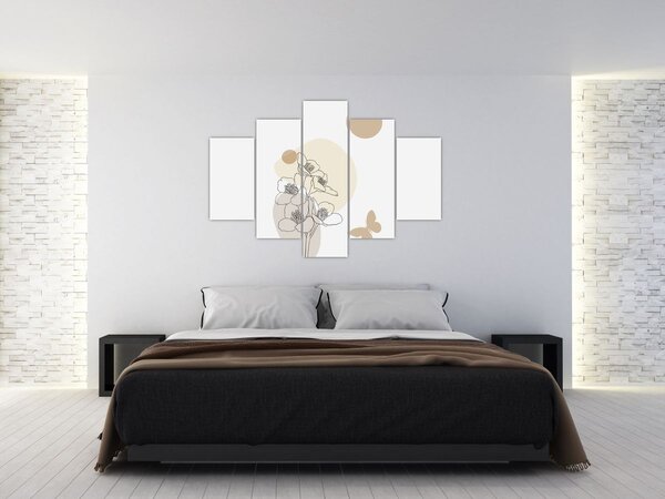 Kép - Bézs virágok pillangóval N⁰4 (150x105 cm)