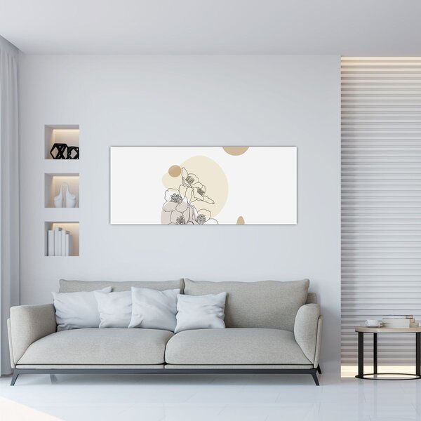 Kép - Bézs virágok pillangóval N⁰4 (120x50 cm)