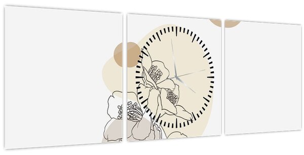 Kép - Bézs virágok pillangóval N⁰4 (órával) (90x30 cm)
