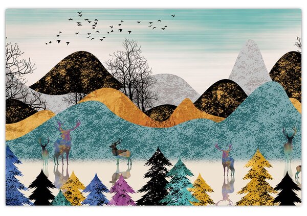 Grafikus kép szarvas (90x60 cm)