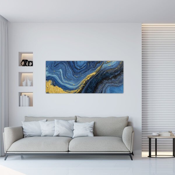 Kép - Kék-arany absztrakció (120x50 cm)