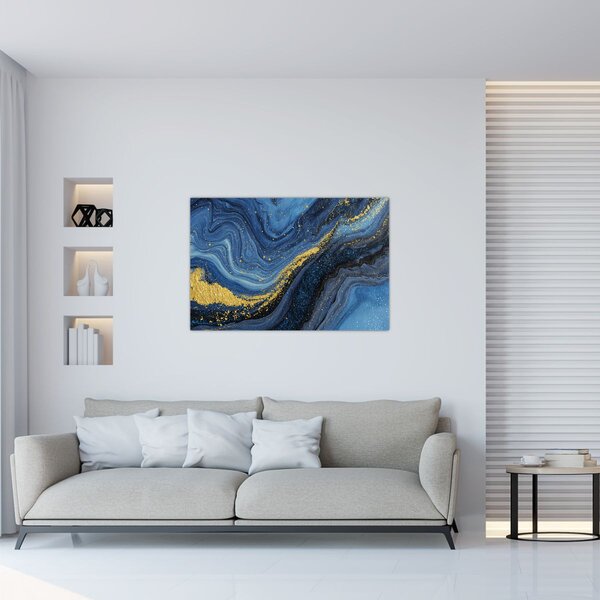 Kép - Kék-arany absztrakció (90x60 cm)