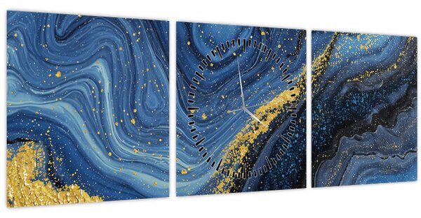 Kép - Kék-arany absztrakció (órával) (90x30 cm)