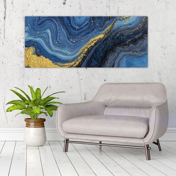 Kép - Kék-arany absztrakció (120x50 cm)