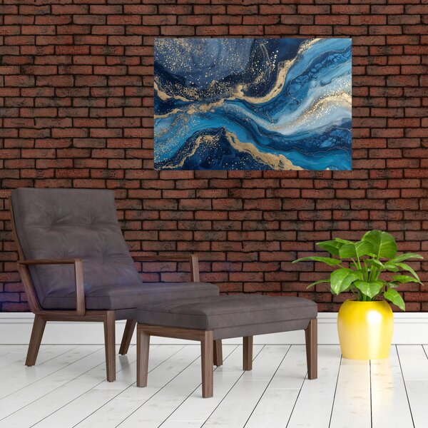 Kép - Kék-arany absztrakt márvány (90x60 cm)
