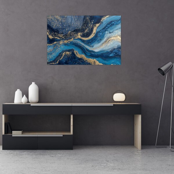 Kép - Kék-arany absztrakt márvány (90x60 cm)