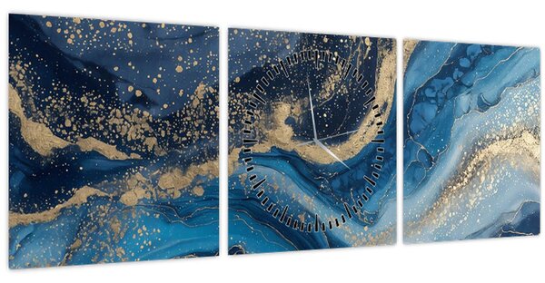 Kép - Kék-arany absztrakt márvány (órával) (90x30 cm)