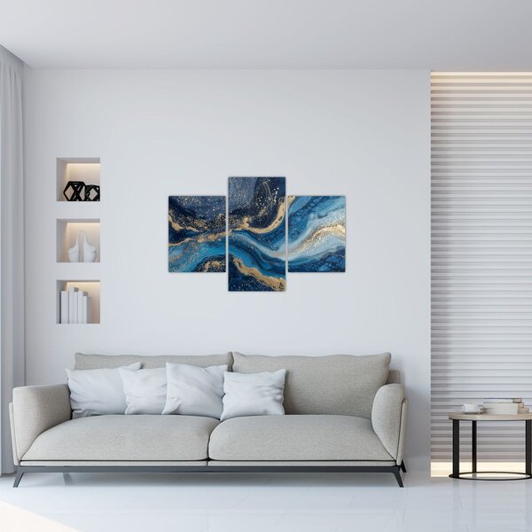 Kép - Kék-arany absztrakt márvány (90x60 cm)