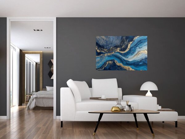 Kép - Kék-arany absztrakt márvány (90x60 cm)