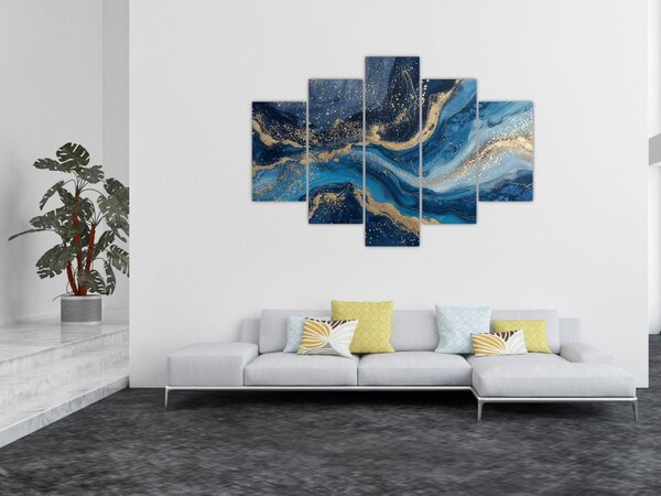 Kép - Kék-arany absztrakt márvány (150x105 cm)