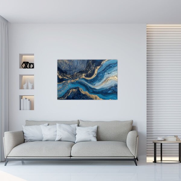Kép - Kék-arany absztrakt márvány (90x60 cm)