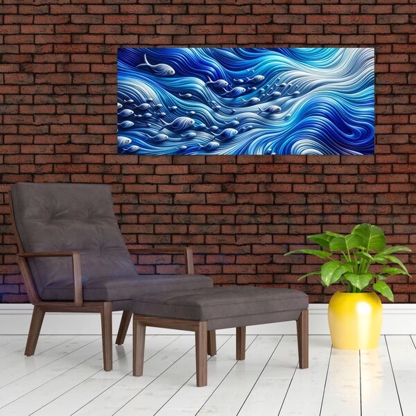 Kép – Halak a hullámokban (120x50 cm)