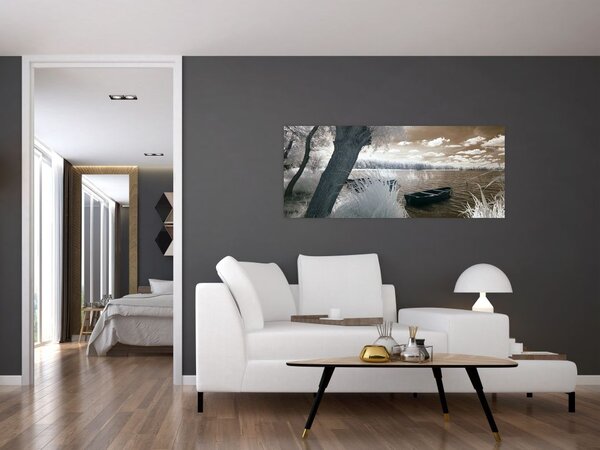 Egy csónak képe a tavon (120x50 cm)