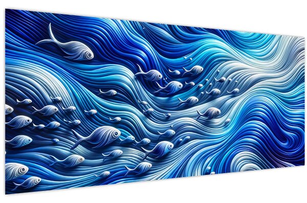 Kép – Halak a hullámokban (120x50 cm)