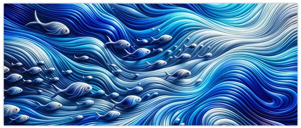 Kép – Halak a hullámokban (120x50 cm)