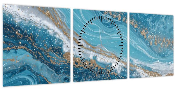 Kép - Világoskék márvány arannyal I. (órával) (90x30 cm)