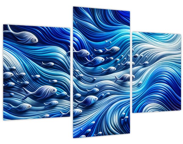 Kép – Halak a hullámokban (90x60 cm)