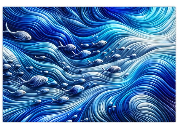 Kép – Halak a hullámokban (90x60 cm)