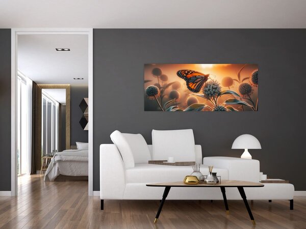 Kép – Pillangó a lenyugvó napban (120x50 cm)