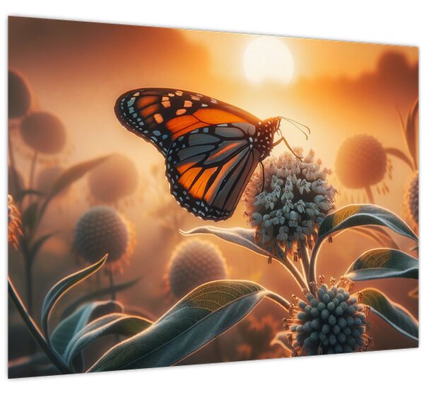 Kép – Pillangó a lenyugvó napban (70x50 cm)
