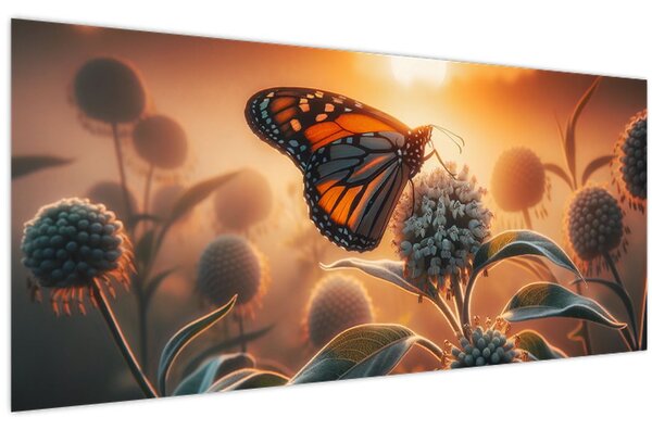 Kép – Pillangó a lenyugvó napban (120x50 cm)