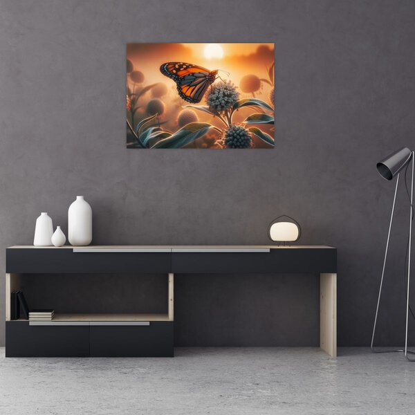 Kép – Pillangó a lenyugvó napban (70x50 cm)