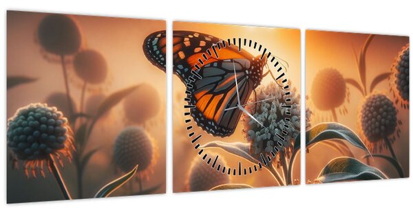 Kép – Pillangó a lenyugvó napban (órával) (90x30 cm)
