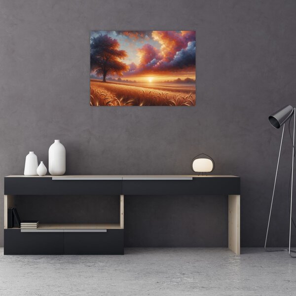 Kép – Naplemente a mezőn (70x50 cm)