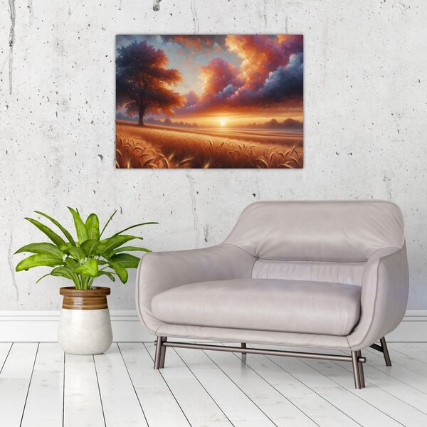 Kép – Naplemente a mezőn (70x50 cm)