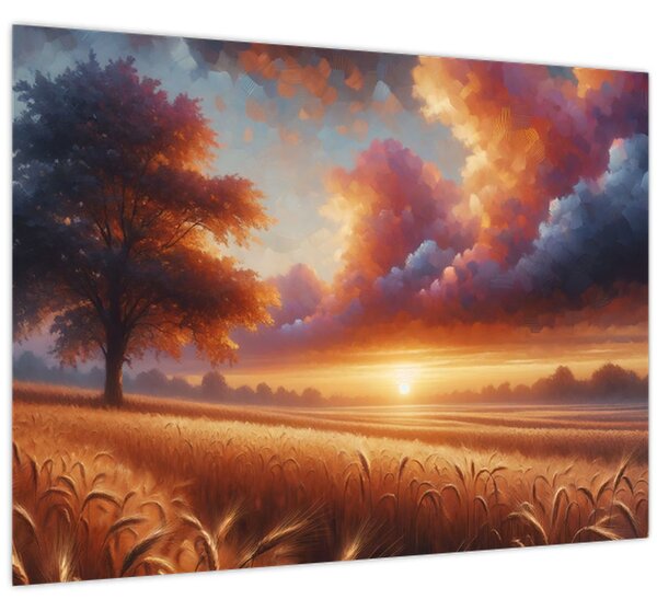 Kép – Naplemente a mezőn (70x50 cm)