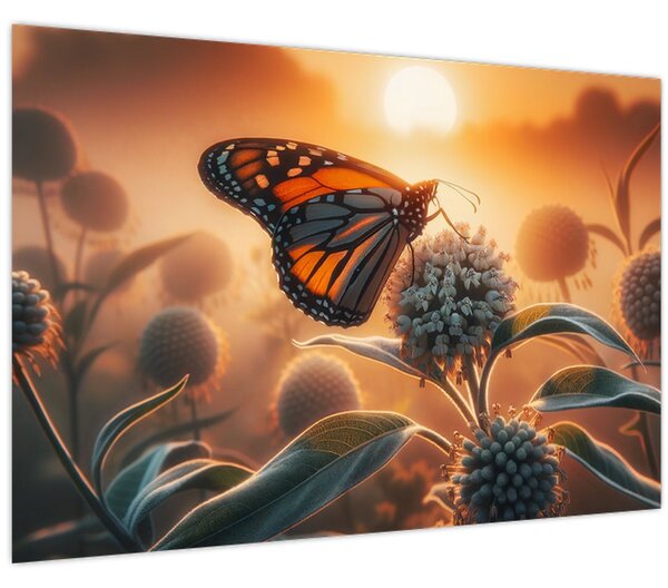 Kép – Pillangó a lenyugvó napban (90x60 cm)