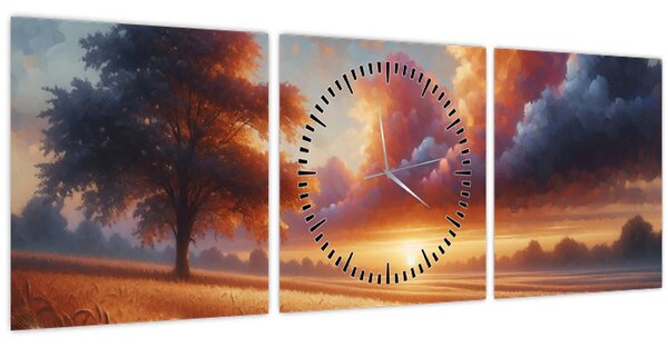 Kép – Naplemente a mezőn (órával) (90x30 cm)