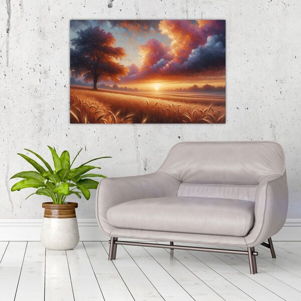Kép – Naplemente a mezőn (90x60 cm)