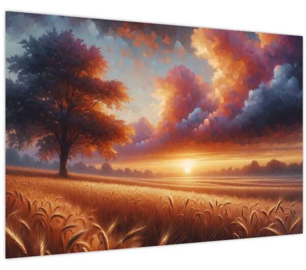 Kép – Naplemente a mezőn (90x60 cm)