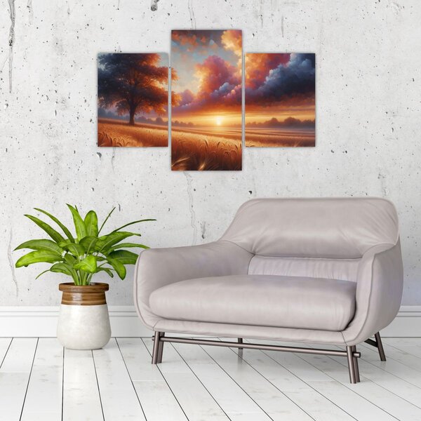 Kép – Naplemente a mezőn (90x60 cm)