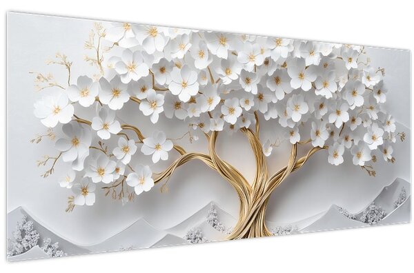 Kép – 3D elegáns életfa virágokkal (120x50 cm)