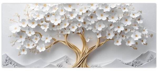 Kép – 3D elegáns életfa virágokkal (120x50 cm)