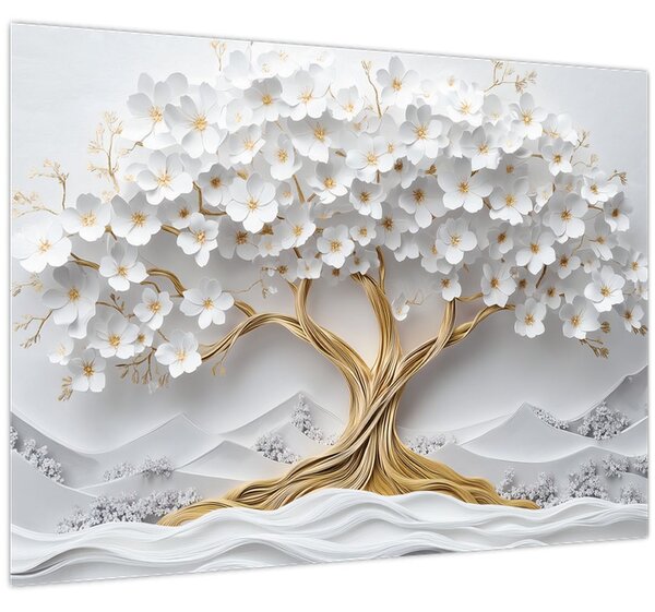 Kép – 3D elegáns életfa virágokkal (70x50 cm)