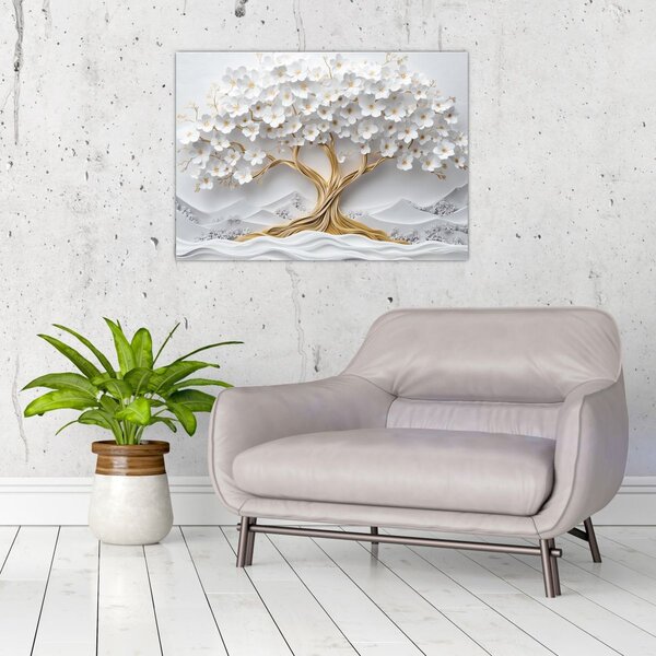 Kép – 3D elegáns életfa virágokkal (70x50 cm)