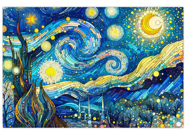 Kép – Csillagos éjszaka mozaikja (90x60 cm)