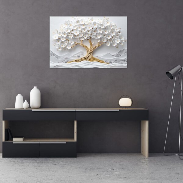 Kép – 3D elegáns életfa virágokkal (90x60 cm)