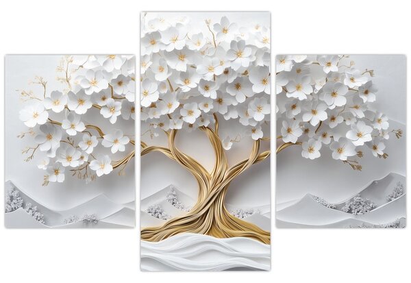 Kép – 3D elegáns életfa virágokkal (90x60 cm)
