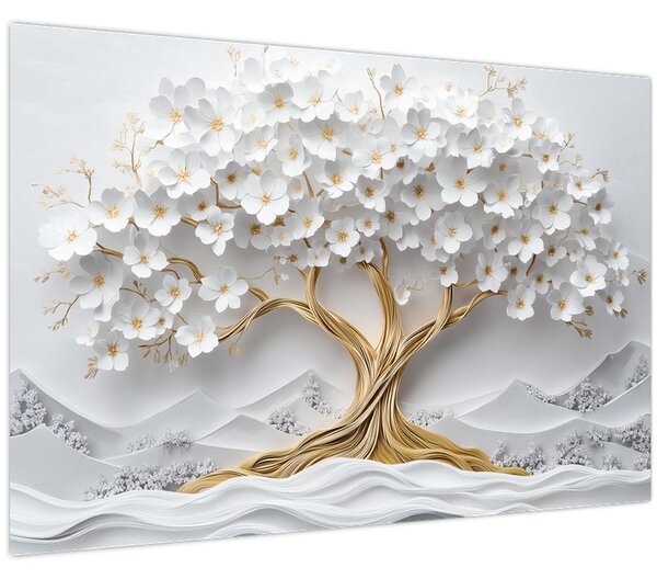 Kép – 3D elegáns életfa virágokkal (90x60 cm)