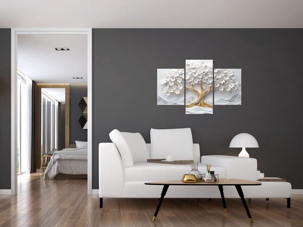 Kép – 3D elegáns életfa virágokkal (90x60 cm)
