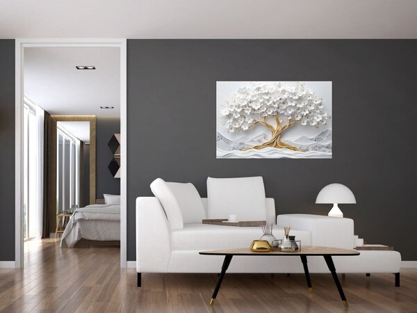 Kép – 3D elegáns életfa virágokkal (90x60 cm)